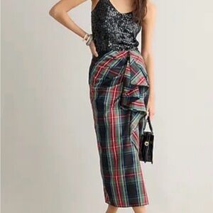 NWT J Crew Collection polyester taffeta long skirt with ruffle detail, size 12.